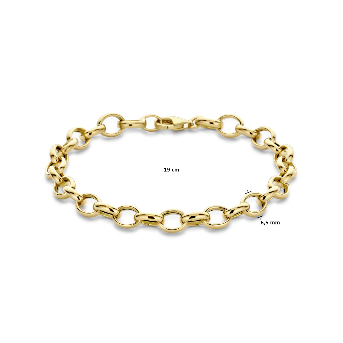 Gouden schakelarmband met grote ronde schakels 6.5 mm breed - Lengte 19 cm