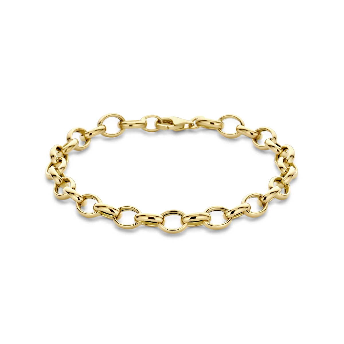 Gouden schakelarmband met grote ronde schakels 6.5 mm breed - Lengte 19 cm
