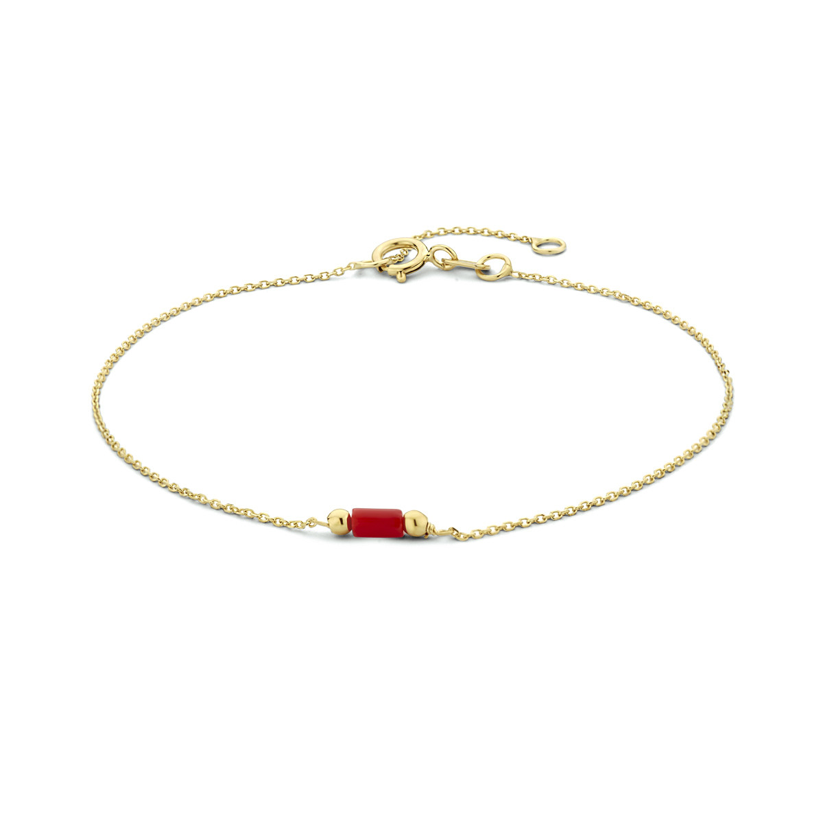 Gouden schakelarmband met koraalsteen 2.3 mm breed - Lengte 16-18 cm