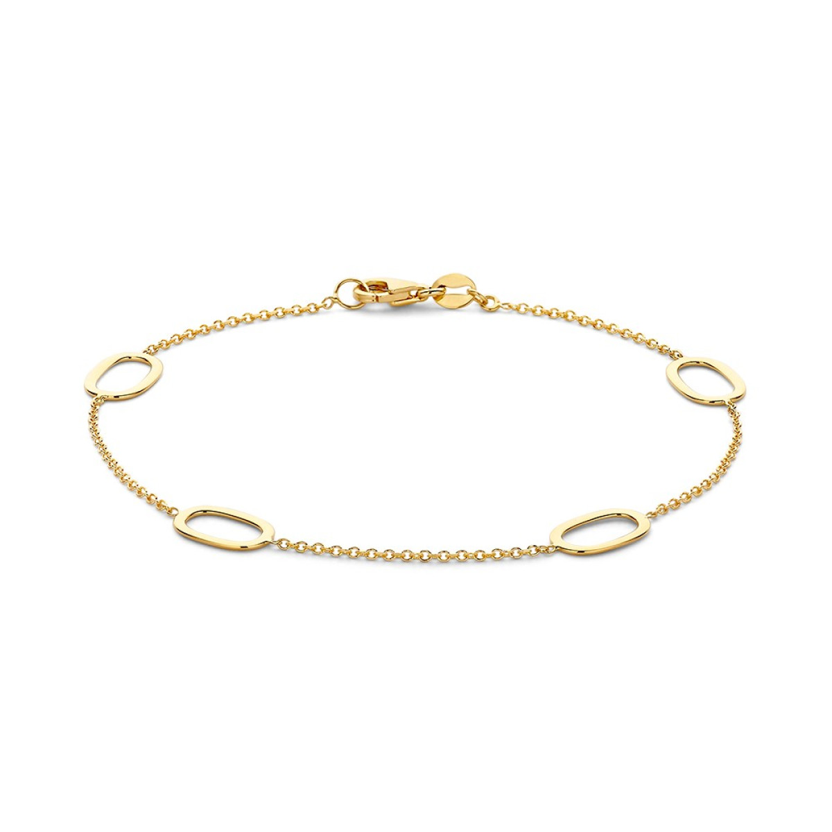Gouden schakelarmband met opengewerkte ovalen - Lengte 19 cm