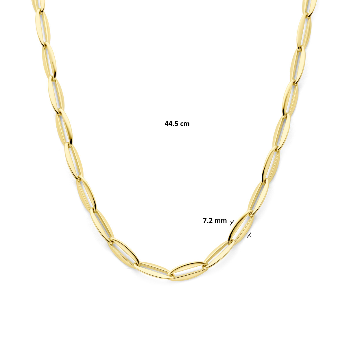 Gouden schakelketing met ankerschakel 7.2 mm breed - Lengte 44.5 cm