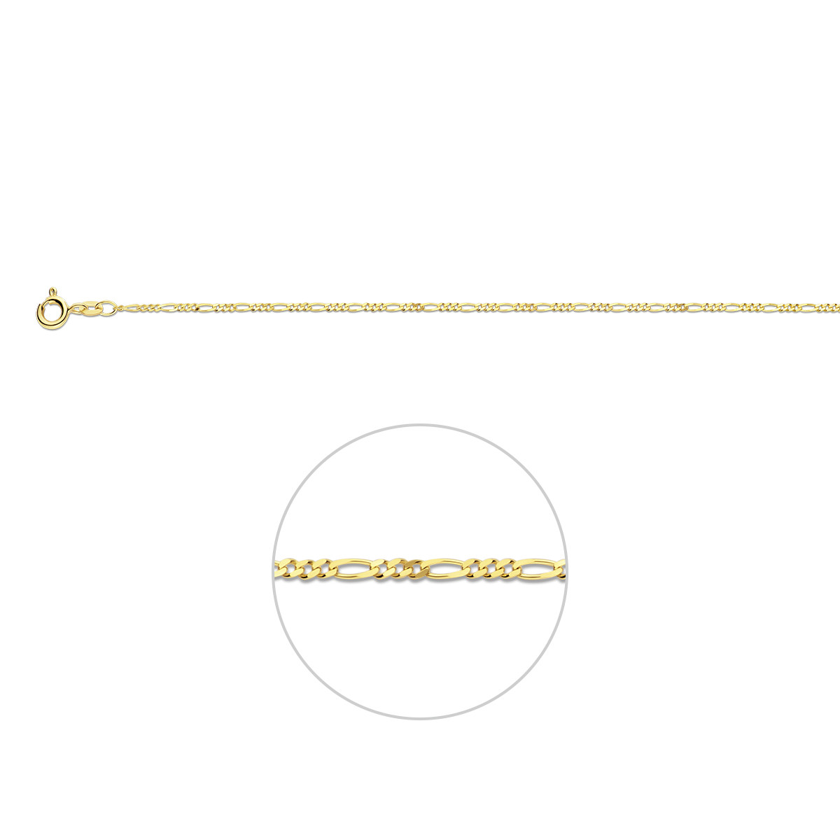 Gouden schakelketting met figaro schakels glanzend afgewerkt 1.5 mm breed - Lengte 42 cm