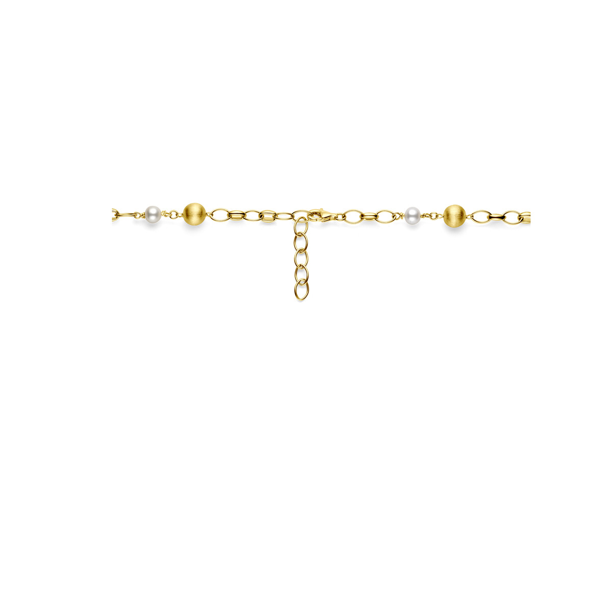 Gouden schakelketting met gouden bolletjes en parels - Lengte 42-45 cm