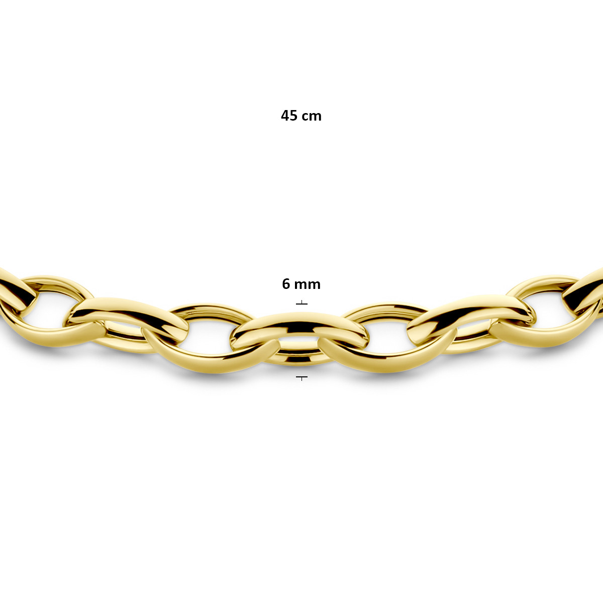 Gouden schakelketting met ovale schakels 6 mm en glanzende afwerking - Lengte 45 cm
