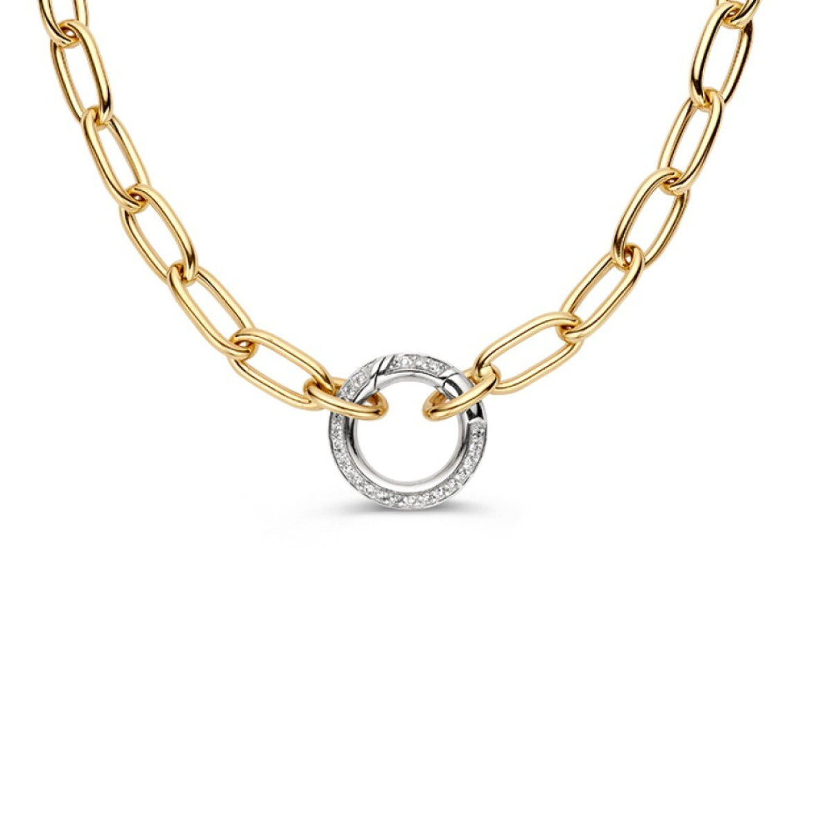 Gouden schakelketting met witgouden veerringsluiting en diamanten 0.42 crt - Lengte 45 cm