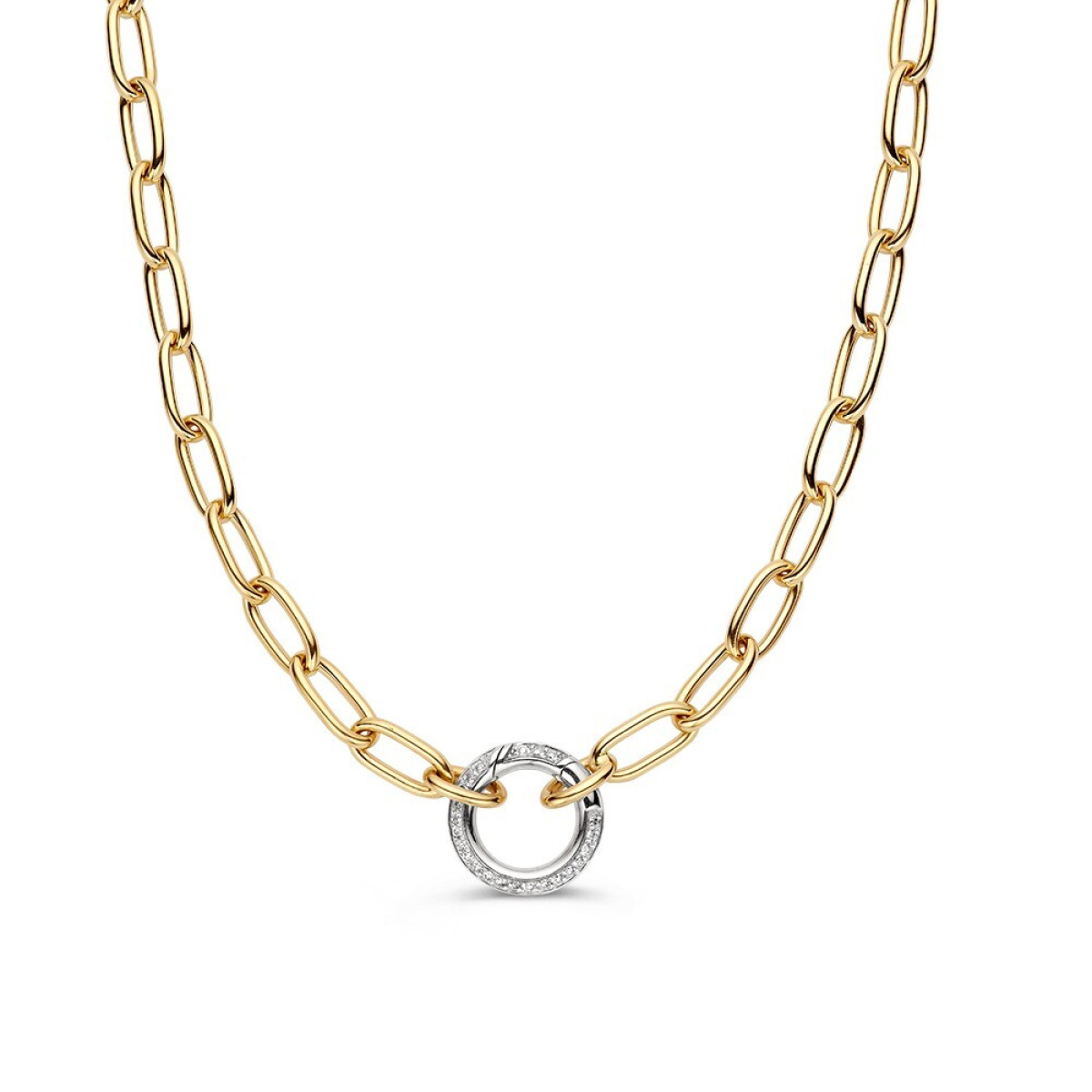 Gouden schakelketting met witgouden veerringsluiting en diamanten 0.42 crt - Lengte 45 cm