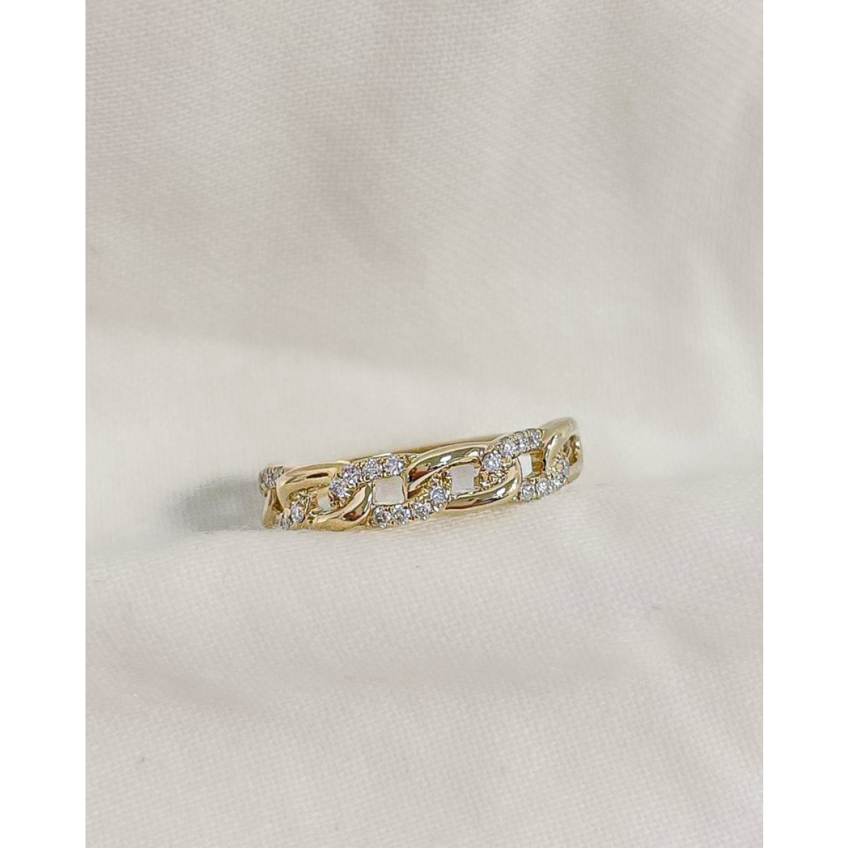 Gouden schakelring met glanzende en diamanten schakels 0.19 crt