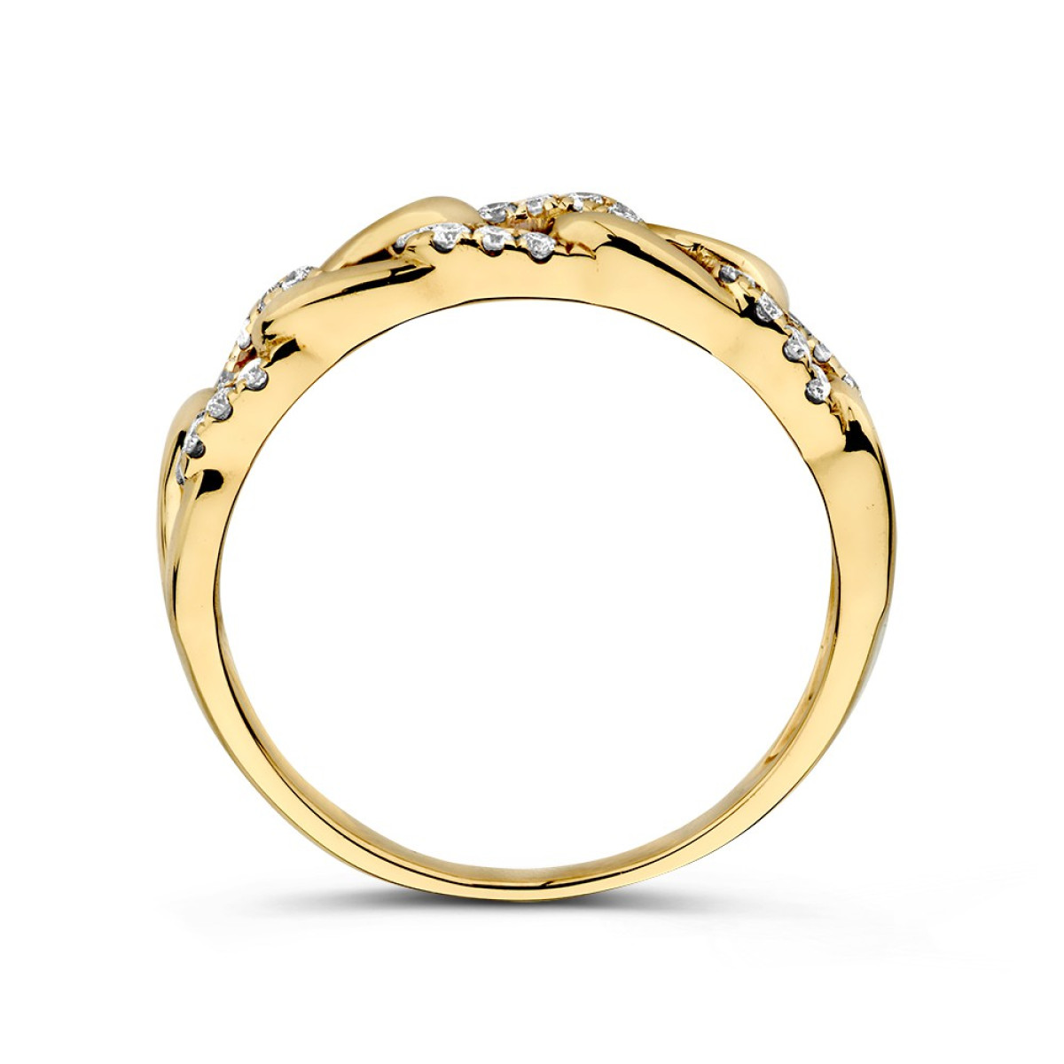Gouden schakelring met glanzende en diamanten schakels 0.19 crt