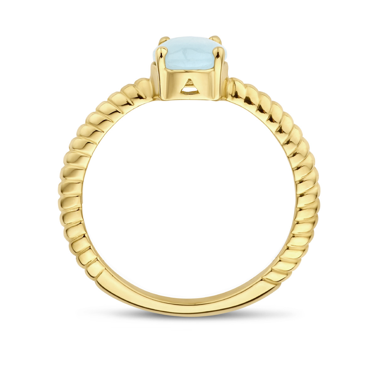 Gouden solitair ring met blauwe aquamarijn edelsteen 6 mm