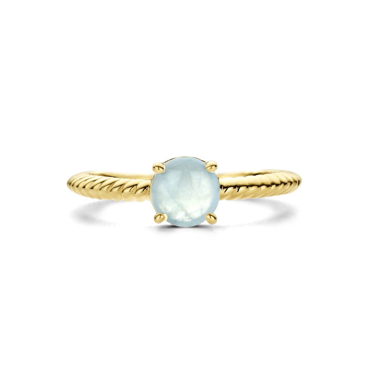 Gouden solitair ring met blauwe aquamarijn edelsteen 6 mm