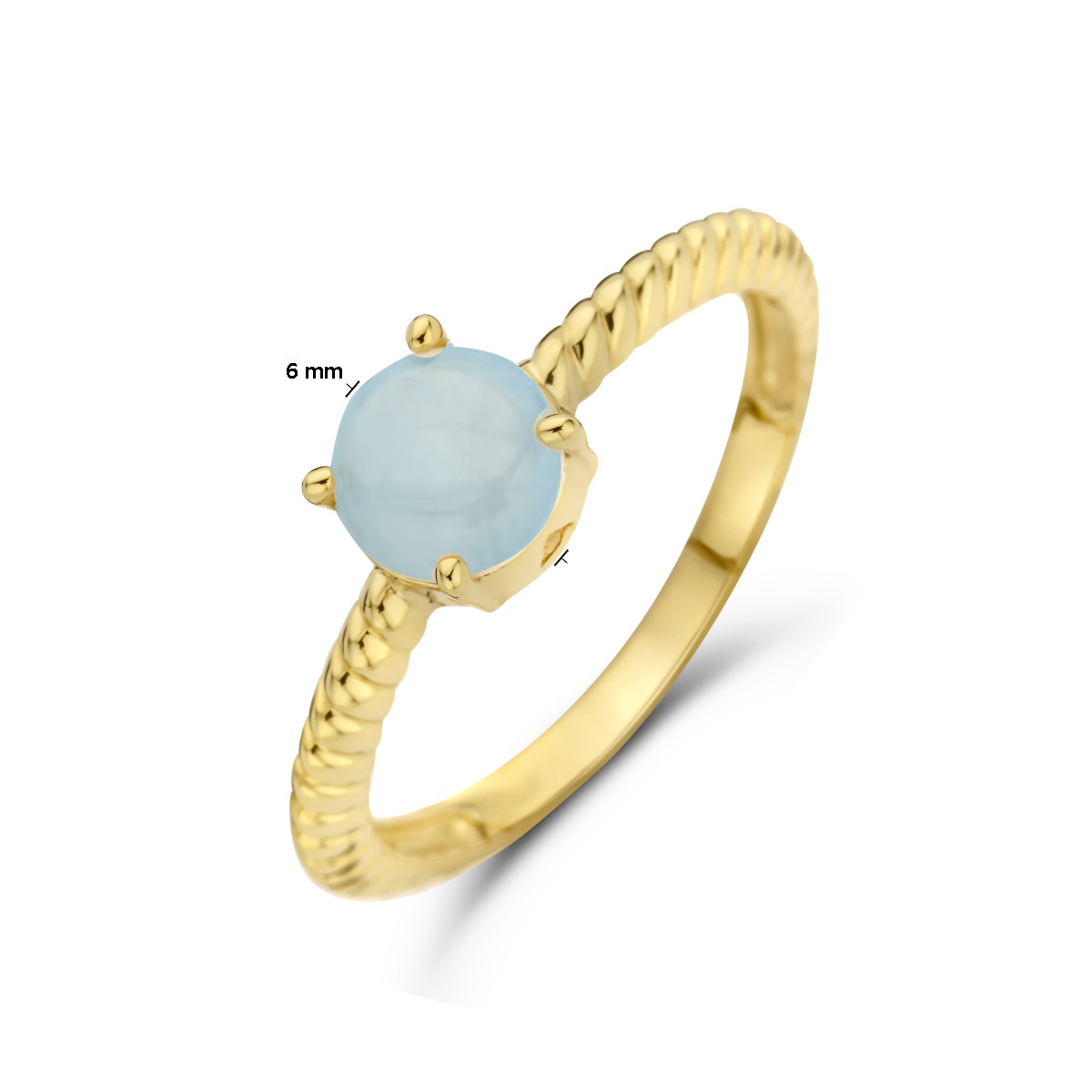 Gouden solitair ring met blauwe aquamarijn edelsteen 6 mm
