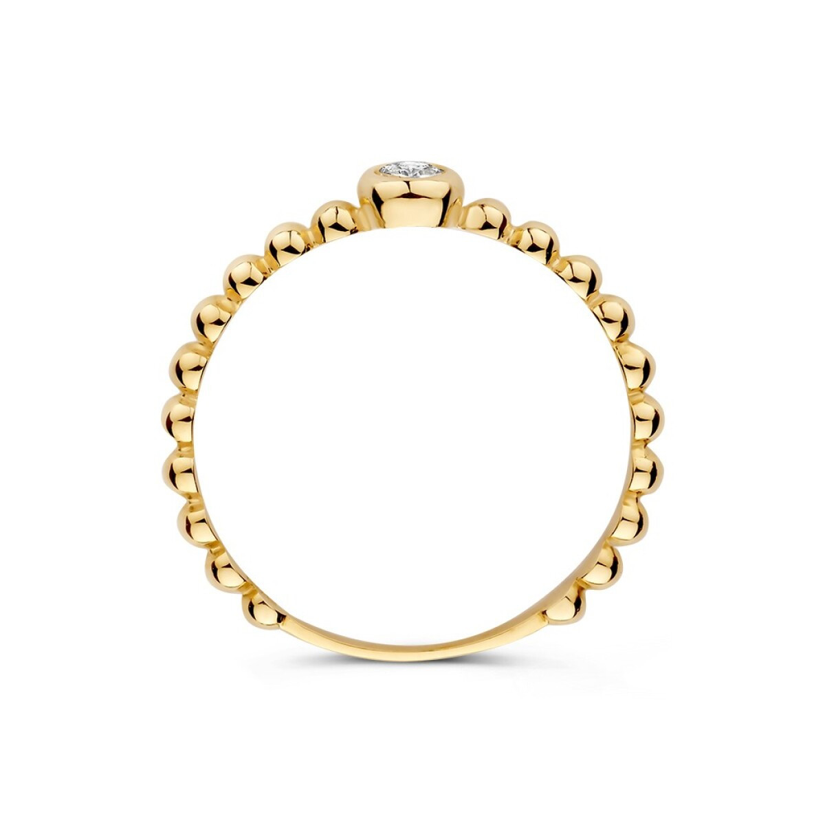 Gouden solitair ring met bolletjes en briljant geslepen zirkonia 4.3 mm breed
