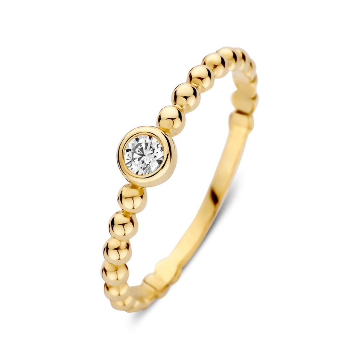 Gouden solitair ring met bolletjes en briljant geslepen zirkonia 4.3 mm breed