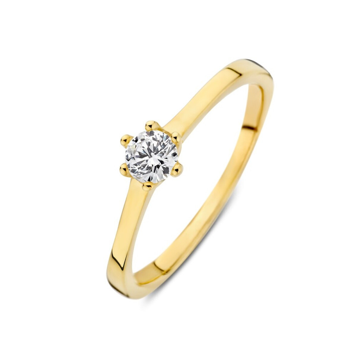 Gouden solitair ring met briljant geslepen transparante zirkonia 5.3 mm breed