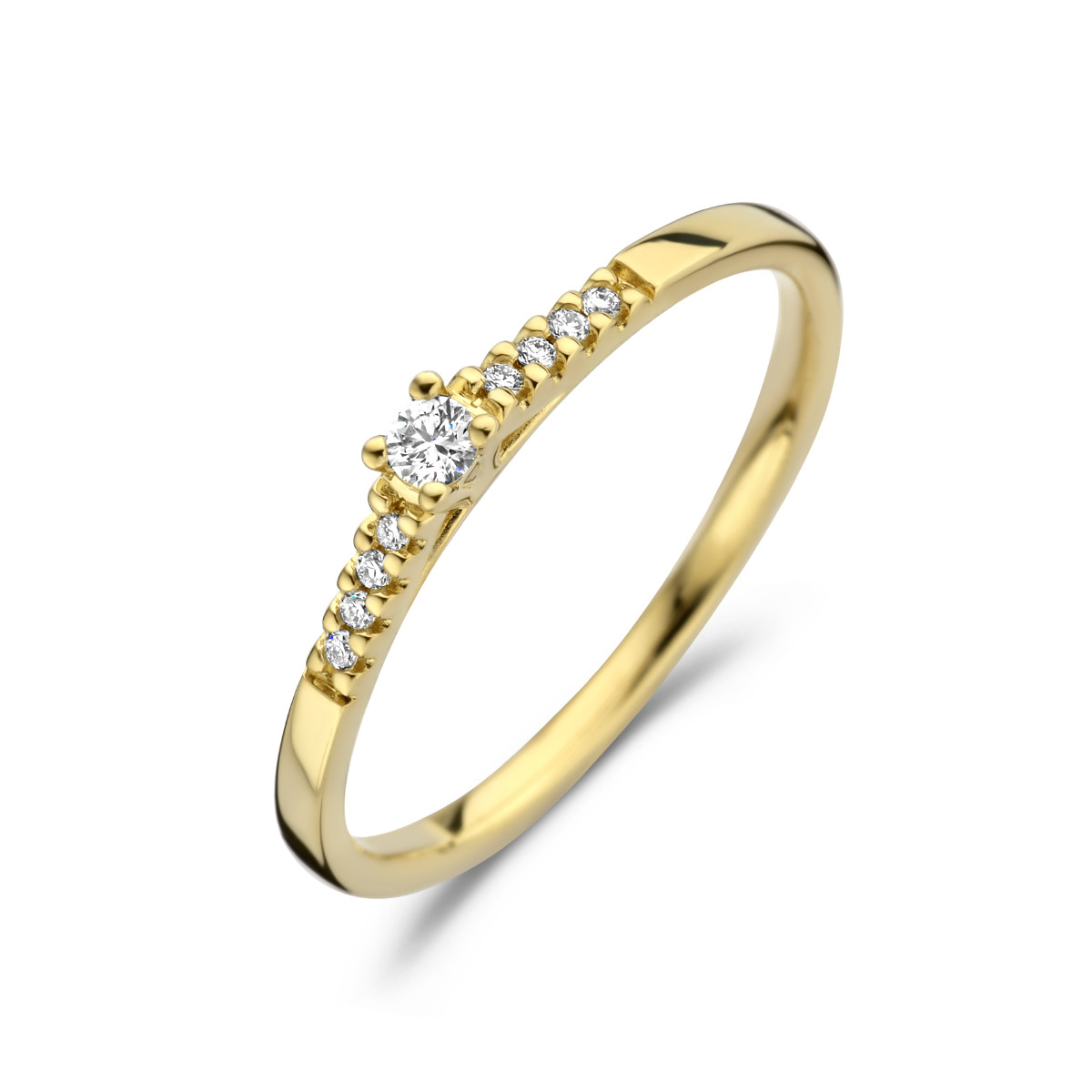 Gouden solitair ring met diamanten 0.07 crt 2.4 mm
