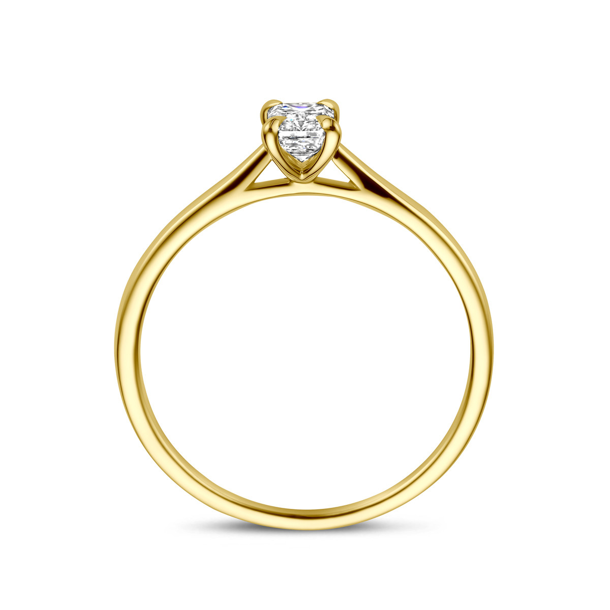 Gouden solitair ring met emerald geslepen lab grown diamant 0.50 crt 6 mm breed