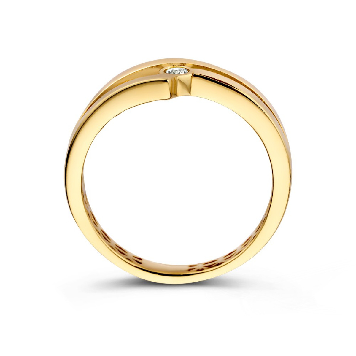 Gouden solitair ring met twee banen en transparante zirkonia