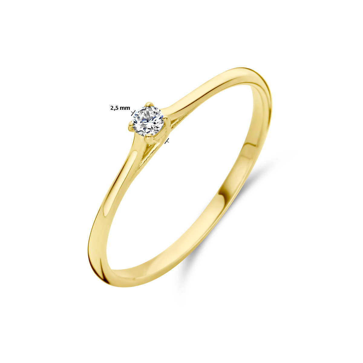 Gouden solitaire ring met diamant 0.05 crt 2 mm