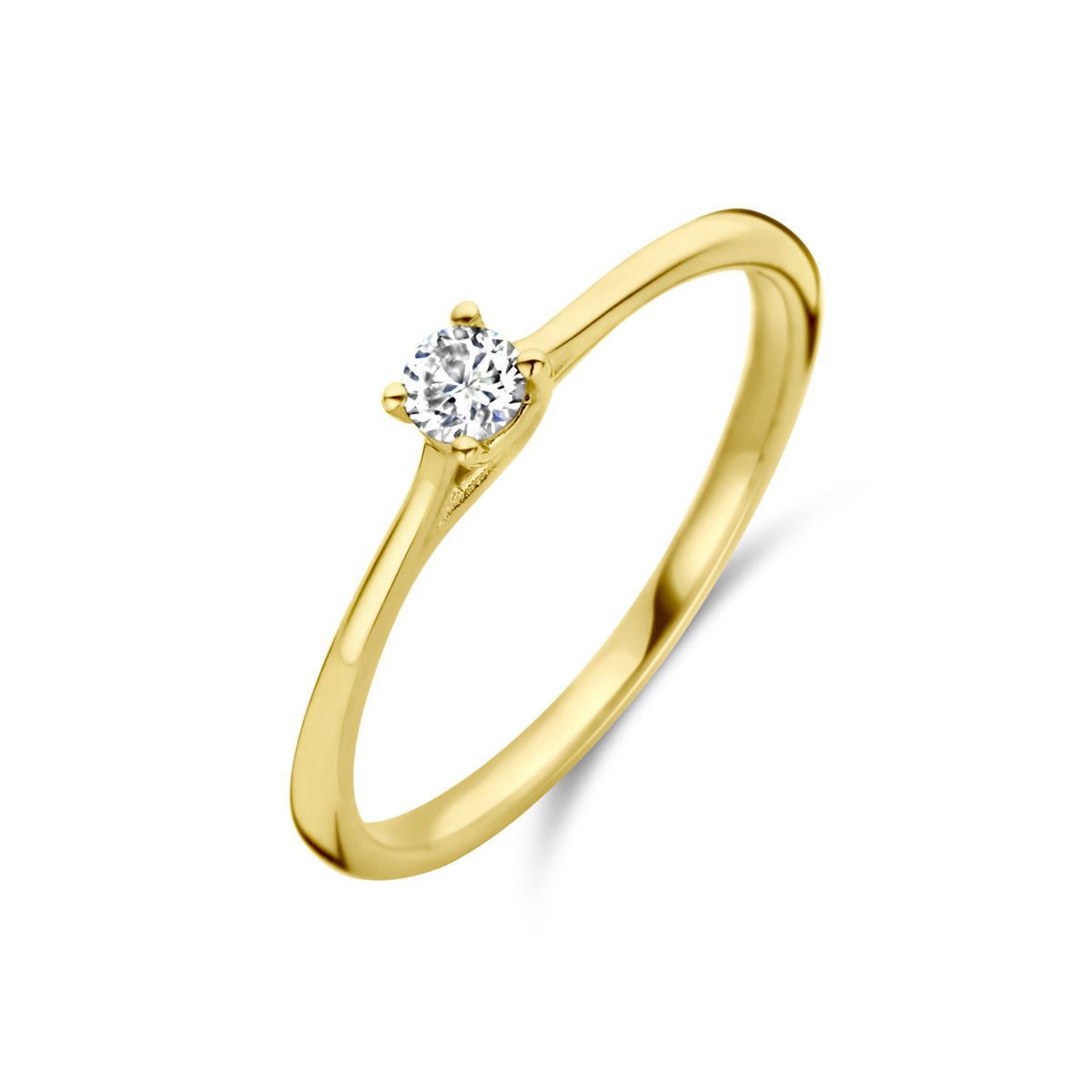 Gouden solitaire ring met diamant 0.10 crt 3 mm