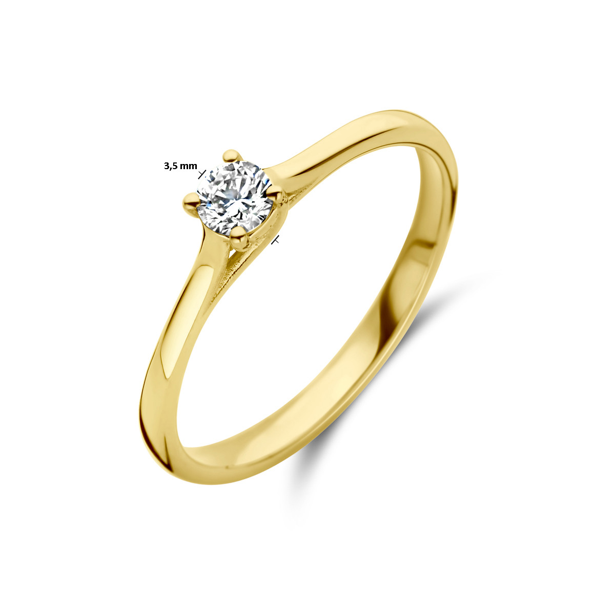 Gouden solitaire ring met diamant 0.15 crt 3.5 mm