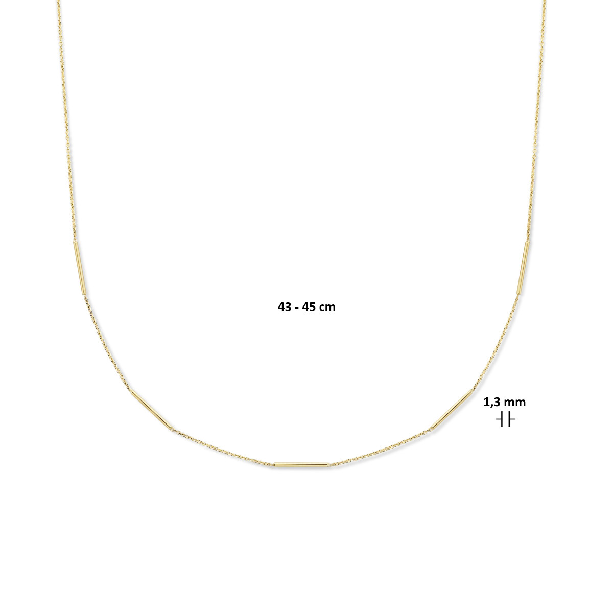 Gouden staafjes ketting met anker schakels 14-karaat 1.3 mm breed - Lengte 43-45 cm