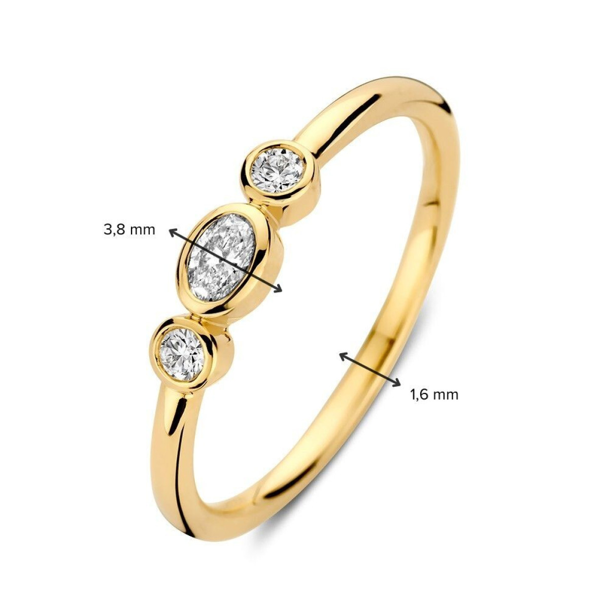 Gouden trilogy ring met ovale en briljant geslepen diamanten 0.21 crt