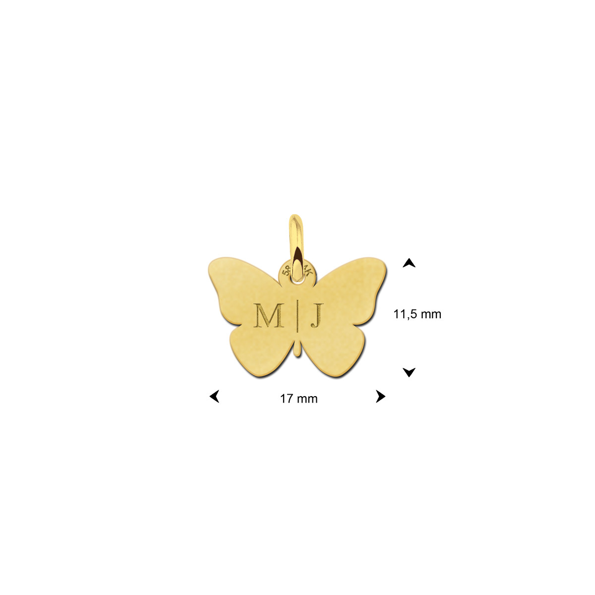 Gouden vlinder hanger met twee letters