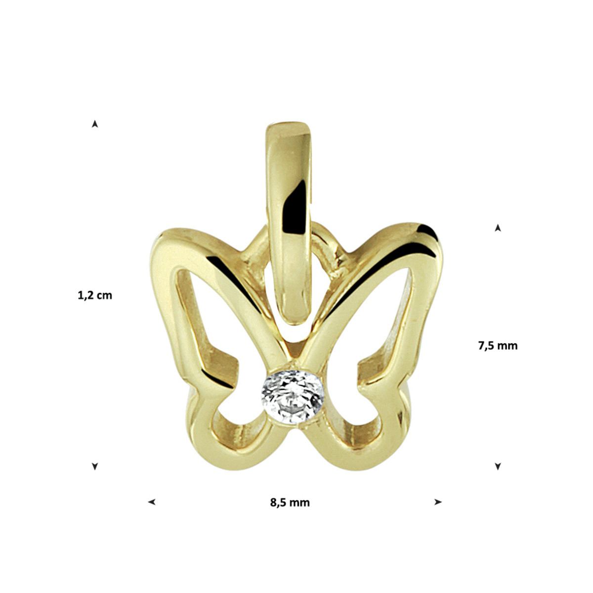 Gouden vlinder hanger met zirkonia - 12 x 8.5 mm