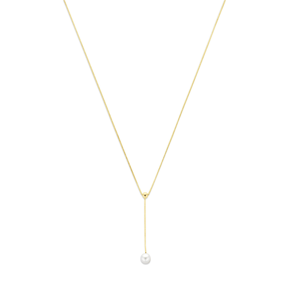 Gouden y-ketting met ronde witte zoetwaterparel - Lengte 42 cm, 45 cm