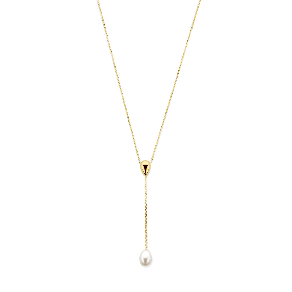 Gouden y-ketting met witte zoetwaterparel - Lengte 40 cm, 42 cm