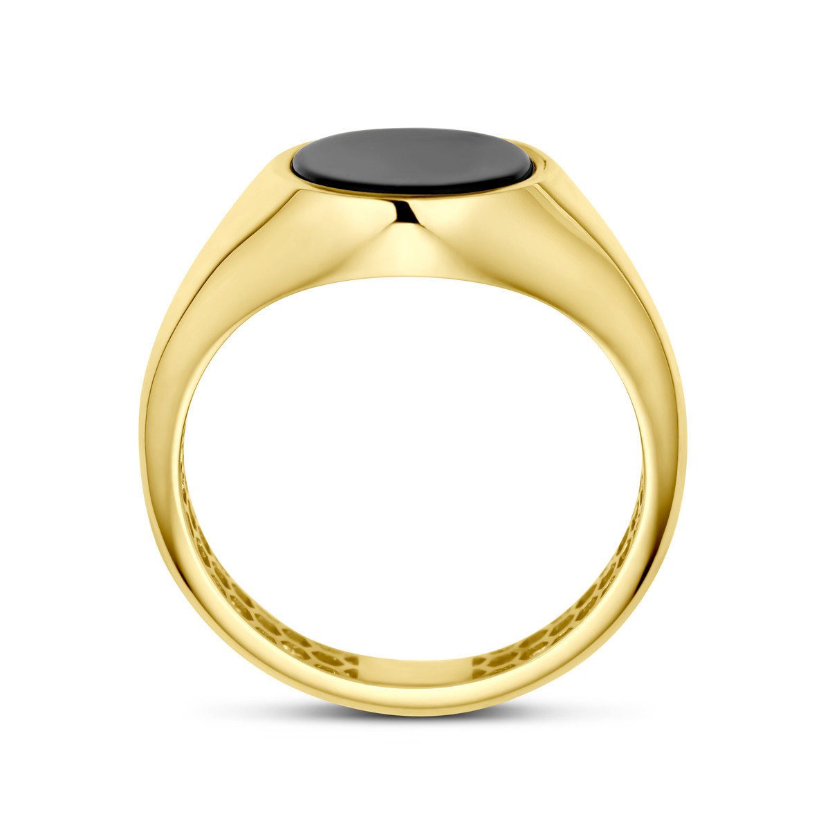 Gouden zegelring met een ovale zwarte onyx 13.5 mm breed