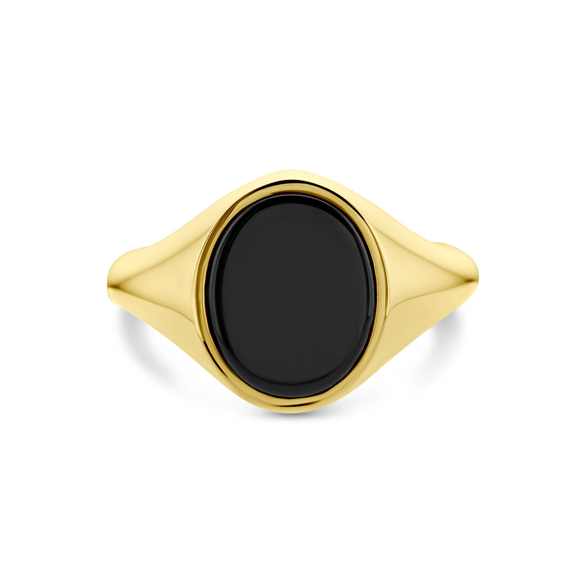 Gouden zegelring met een ovale zwarte onyx 13.5 mm breed
