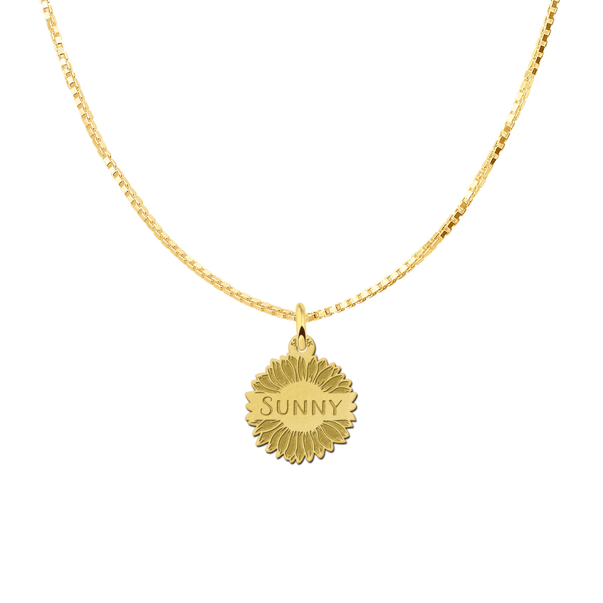 Gouden zonnebloem hanger met naam