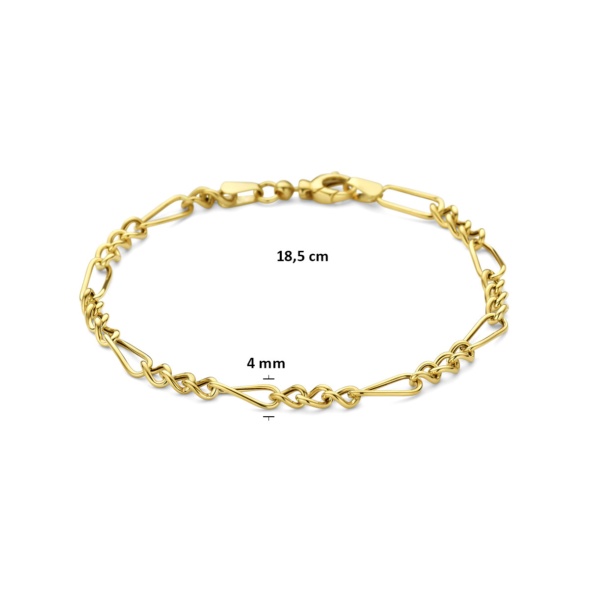 Goudkleurige 9-karaat armband gedraaid 4 mm breed - Lengte 18.5 cm
