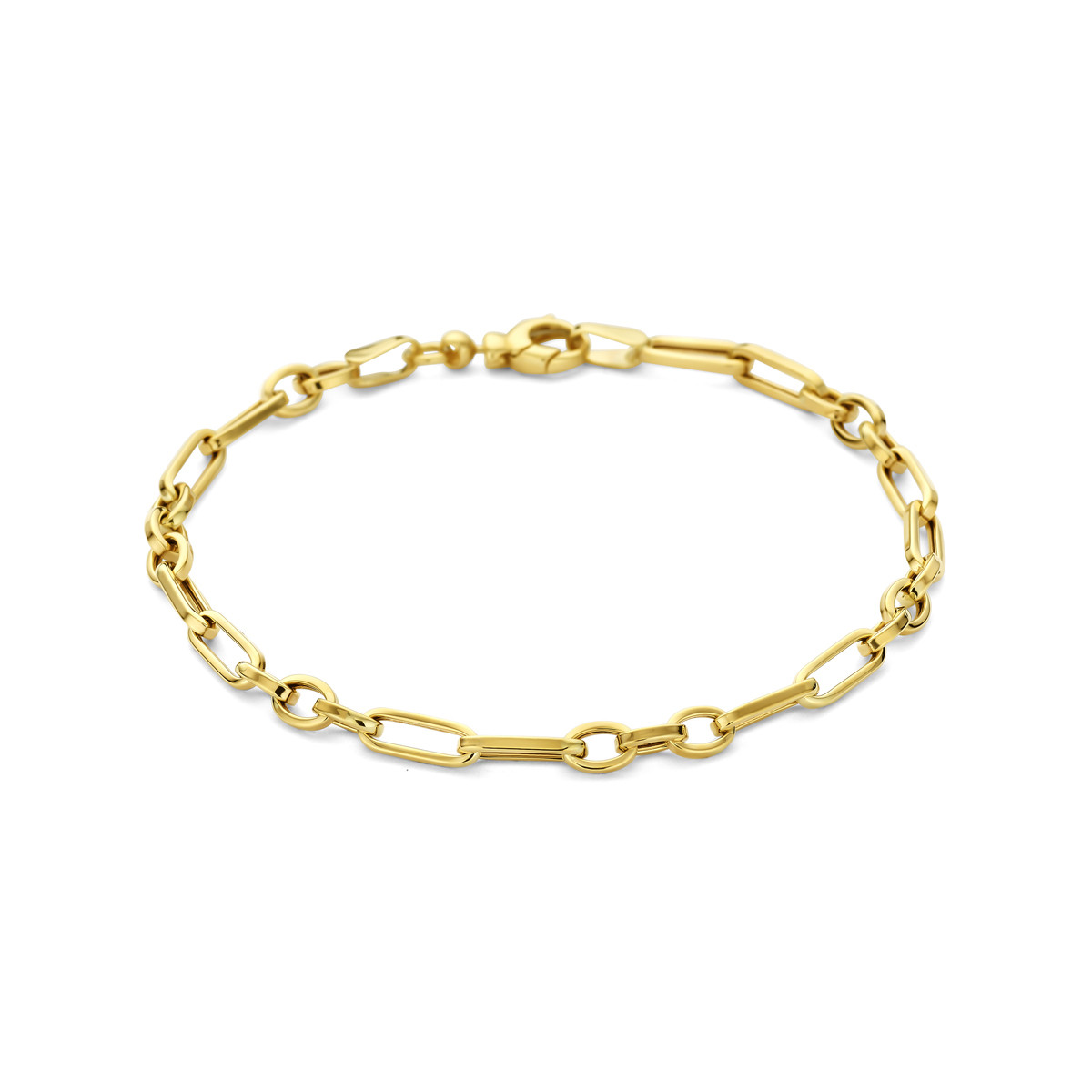Goudkleurige 9-karaat dames armband met schakels glanzend 4 mm breed - Lengte 18.5 cm