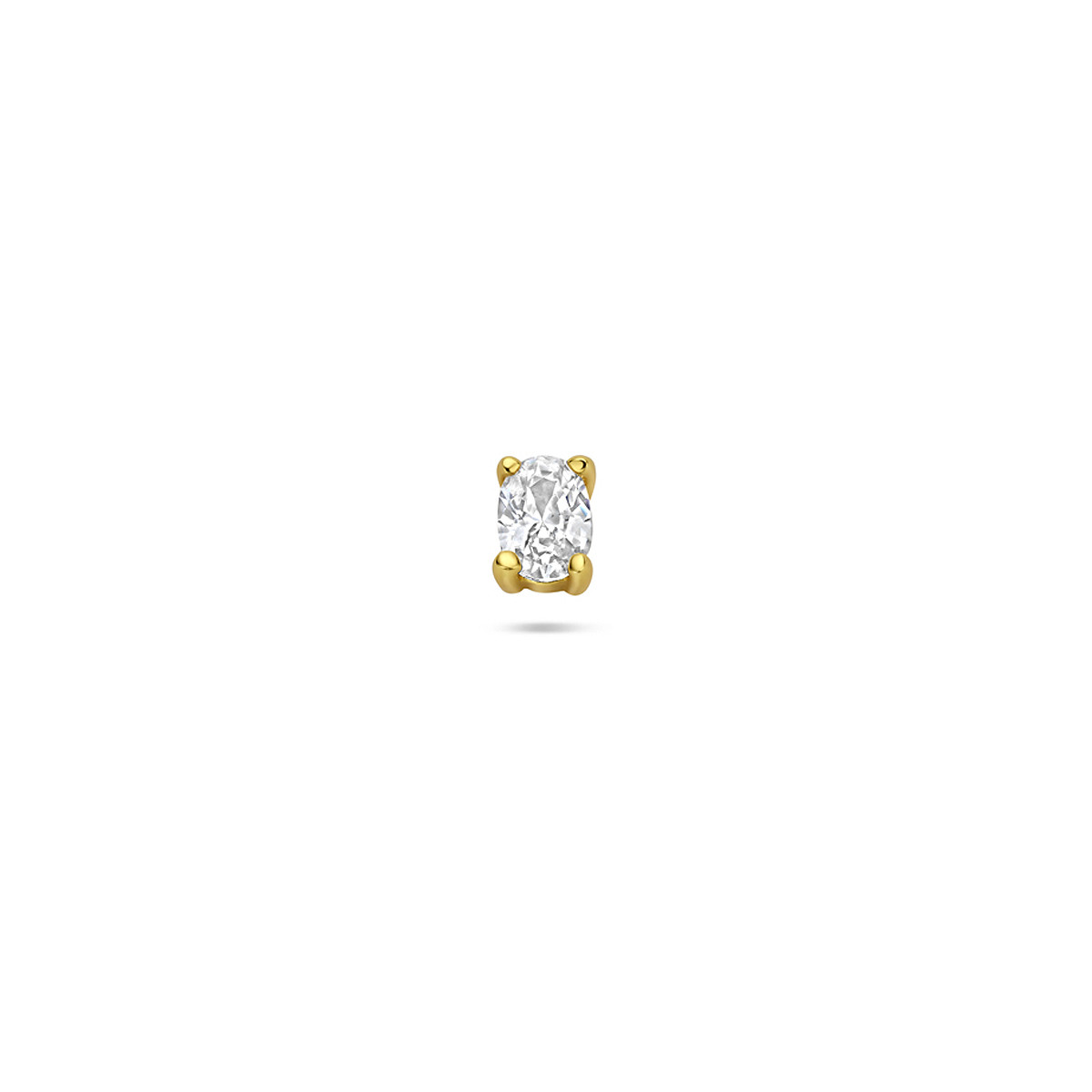 Goudkleurige flatback piercing met transparante ovale zirkonia 3 mm breed - Hoogte 4 mm - Per stuk