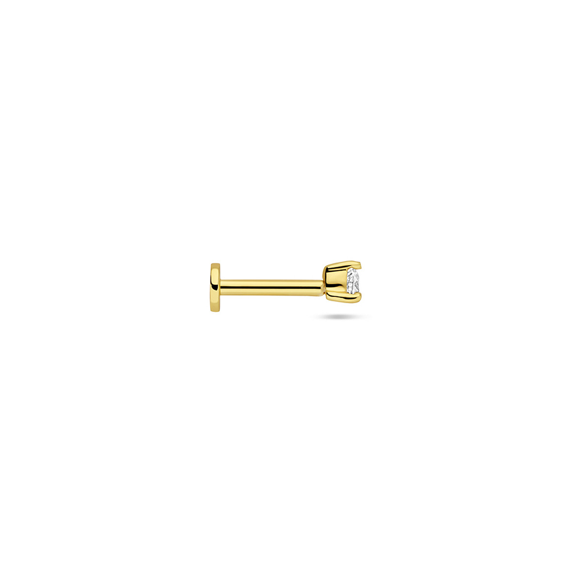 Goudkleurige flatback piercing met transparante zirkonia in driehoek 2.5 mm breed - Hoogte 3 mm - Per stuk