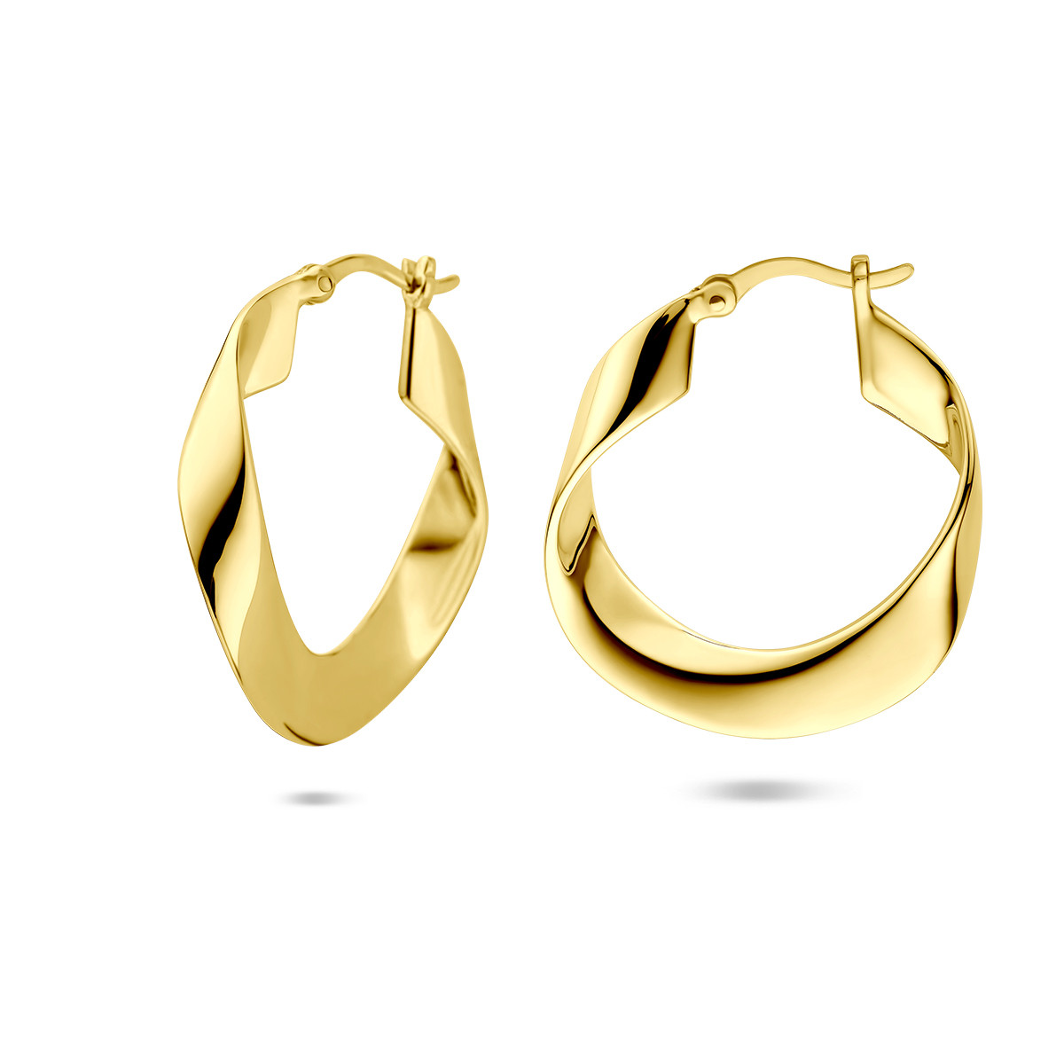 Goudkleurige glanzende oorringen met gedraaide vorm 4.5 mm breed - Diameter 25 mm