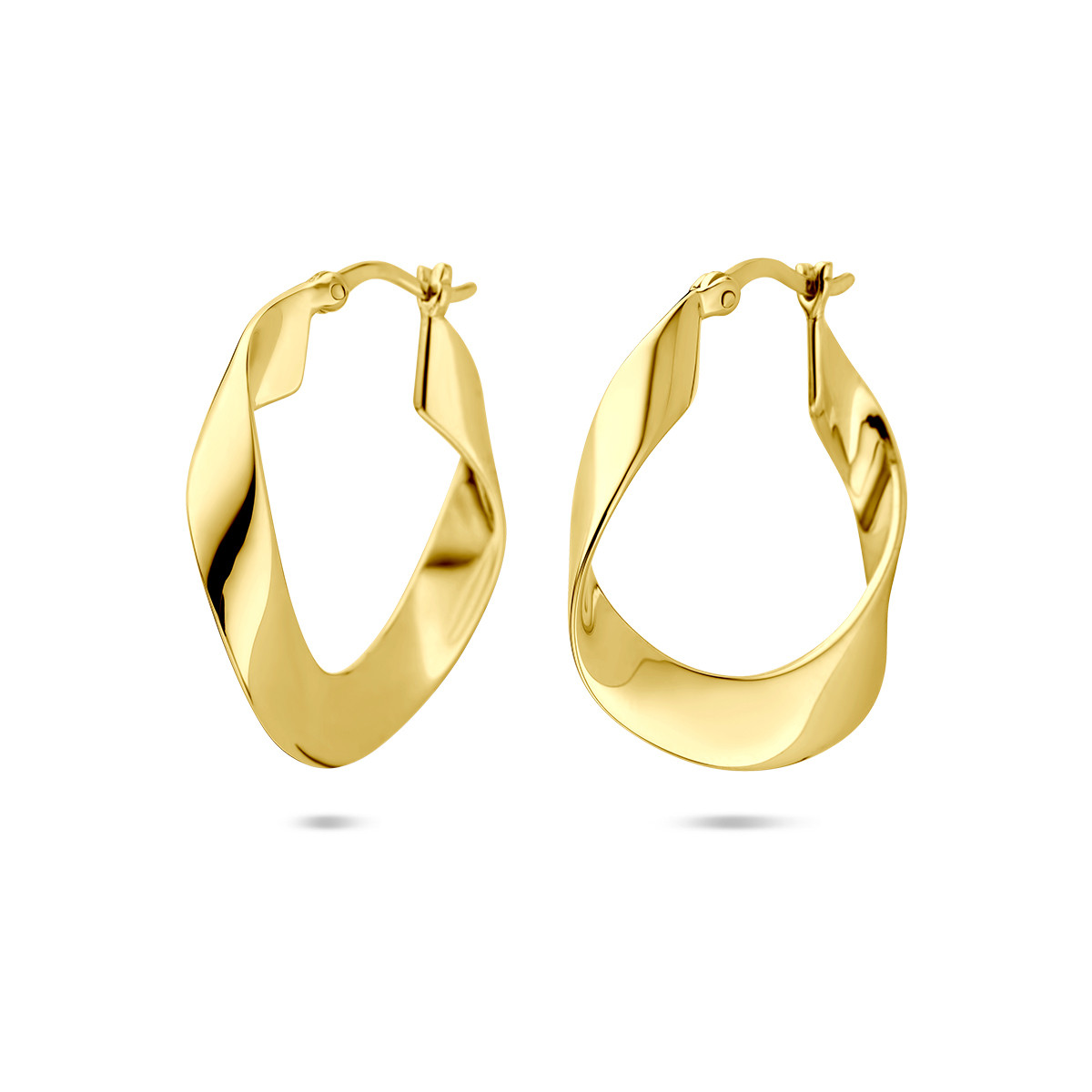 Goudkleurige glanzende oorringen met gedraaide vorm 4.5 mm breed - Diameter 25 mm