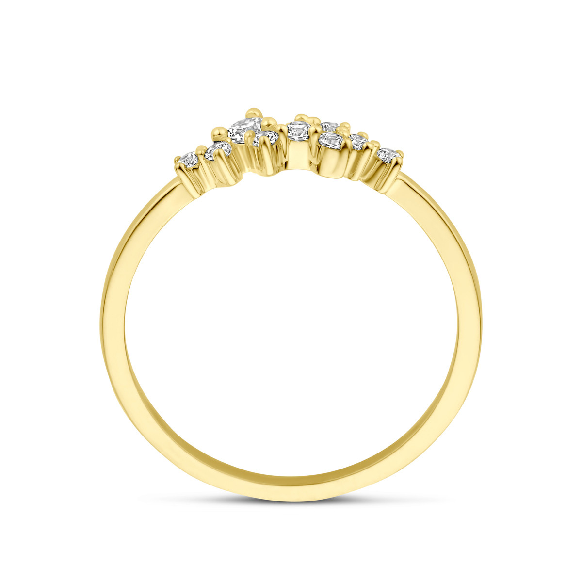 Goudkleurige glanzende ring met golvend patroon en zirkonia 5 mm breed