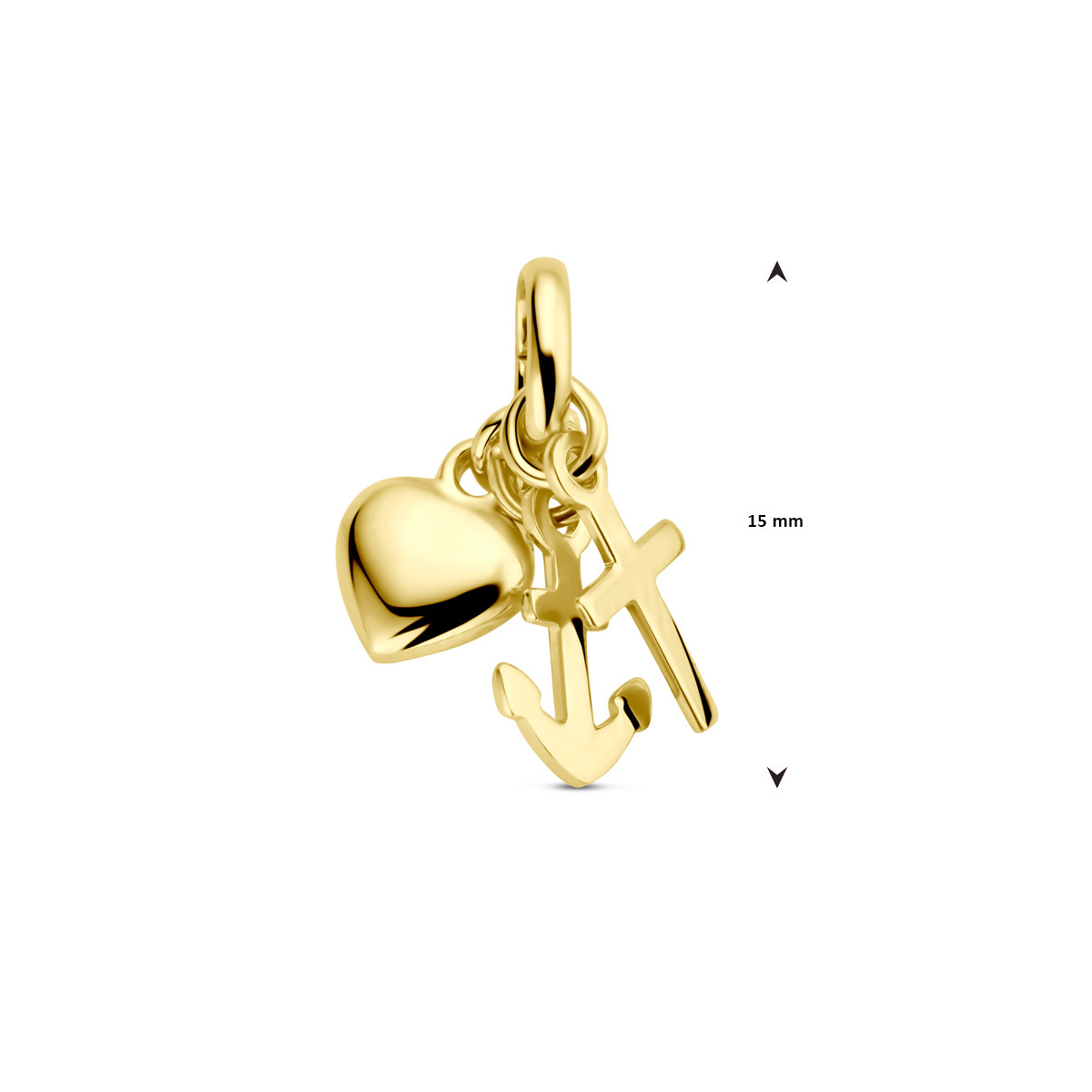Goudkleurige hanger anker hart kruis 5.5 mm breed - Hoogte 15 mm
