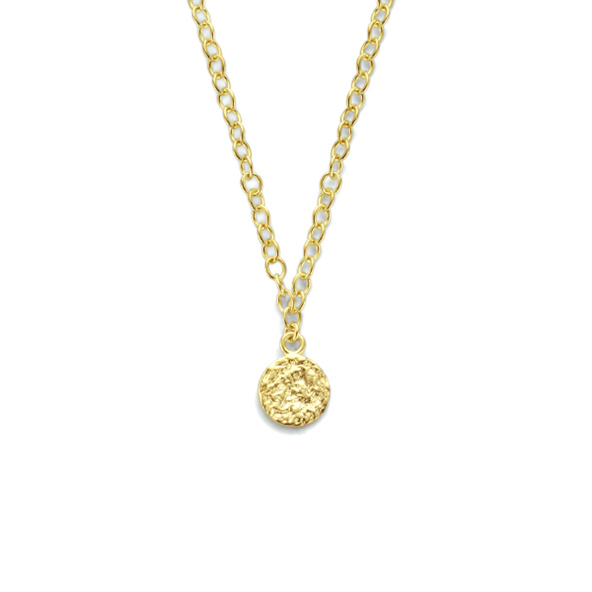 Goudkleurige ketting met ronde hangers gehamerde afwerking 2.4 mm breed - Lengte 41-45 cm