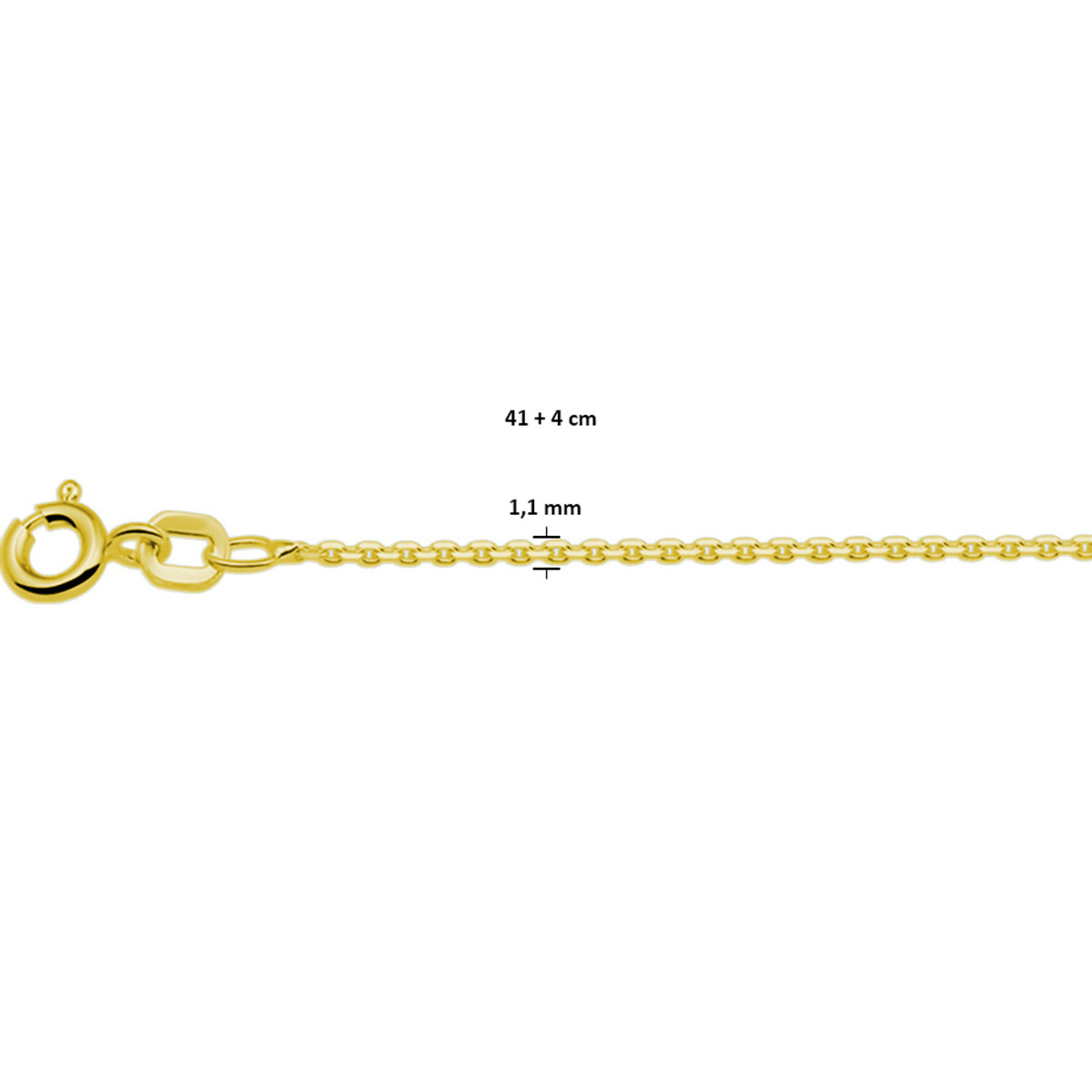 Goudkleurige ketting voor hangers met anker schakels 1.1 mm breed - Lengte 41-45 cm