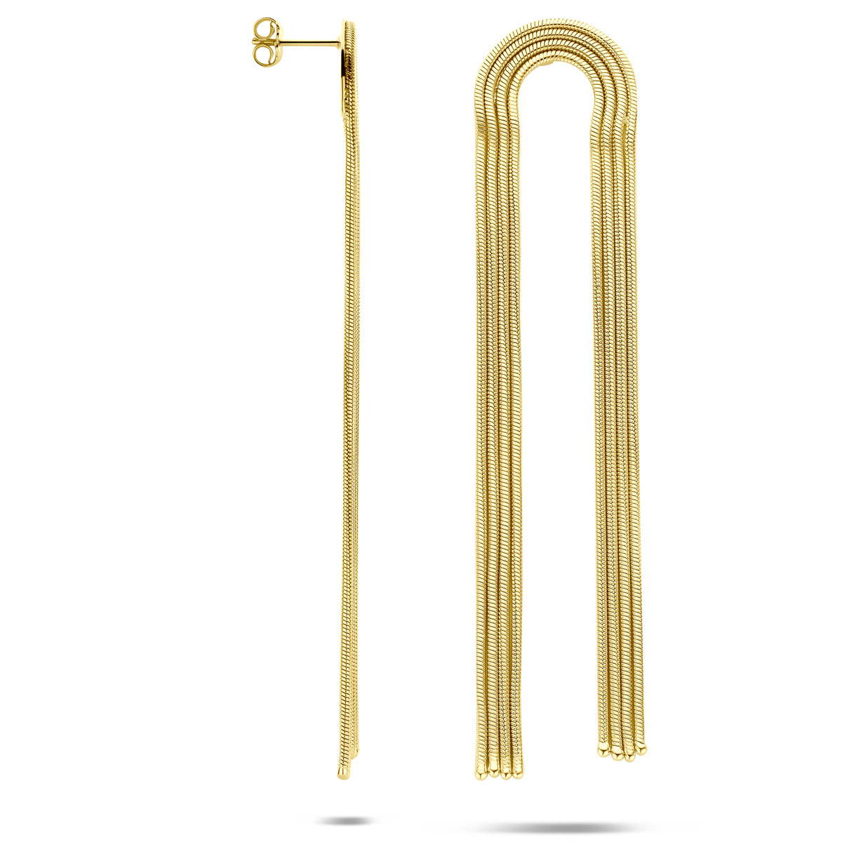 Goudkleurige oorhangers met 4 banen en u-vorm 20.5 mm breed - Hoogte 90 mm