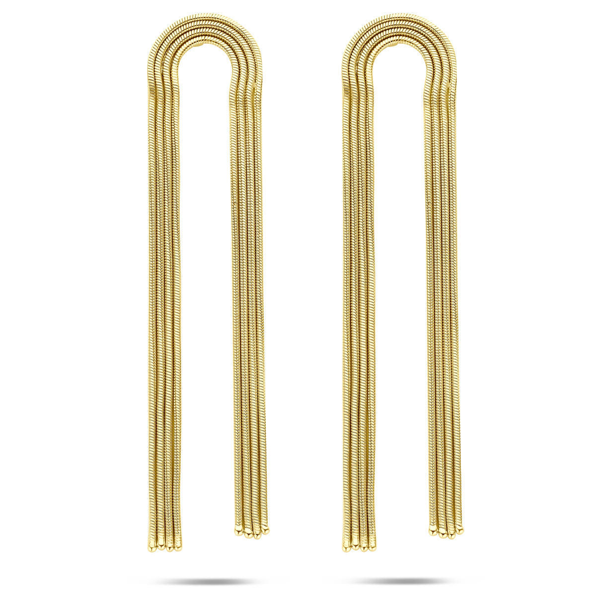 Goudkleurige oorhangers met 4 banen en u-vorm 20.5 mm breed - Hoogte 90 mm