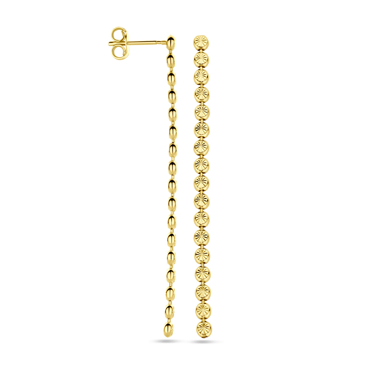 Goudkleurige oorhangers met ronde gediamanteerde schakels 3 mm breed - Hoogte 55 mm