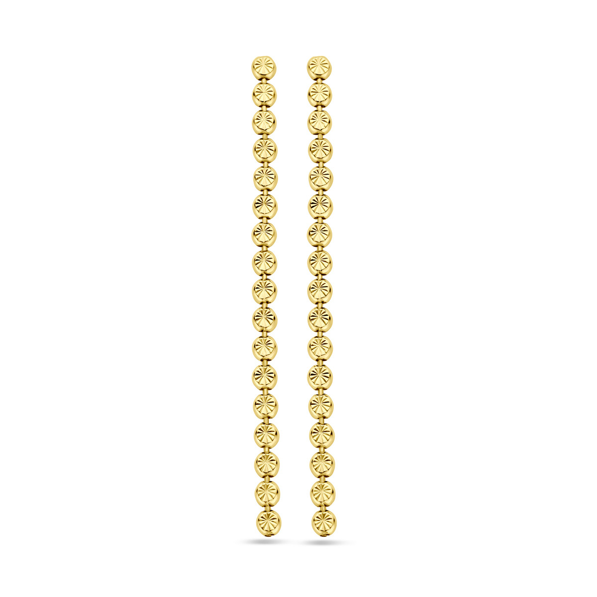 Goudkleurige oorhangers met ronde gediamanteerde schakels 3 mm breed - Hoogte 55 mm