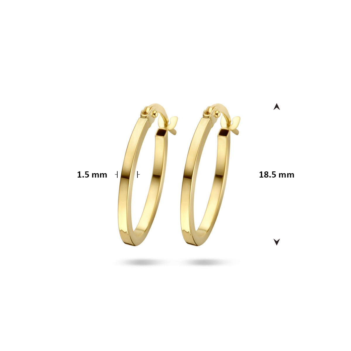 Goudkleurige oorringen klassiek en tijdloos design 1.5 mm breed - Hoogte 18.5 mm