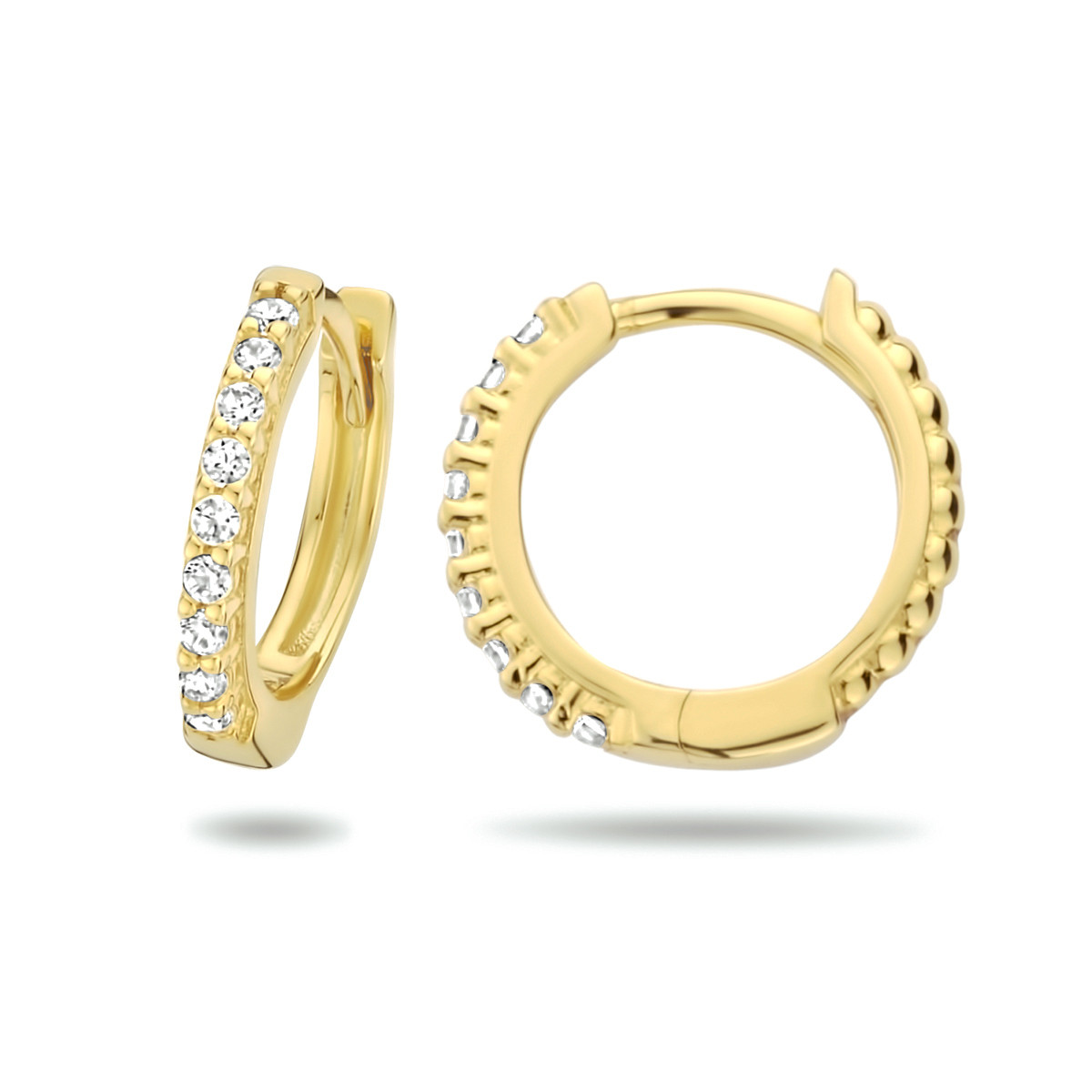 Goudkleurige oorringen met briljant geslepen zirkonia rij 2 mm breed - Diameter 13 mm