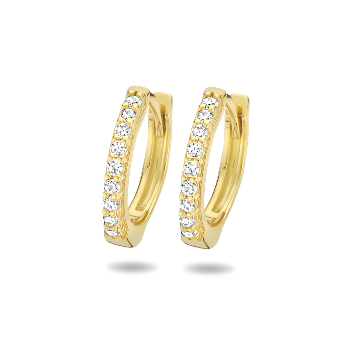Goudkleurige oorringen met briljant geslepen zirkonia rij 2 mm breed - Diameter 13 mm
